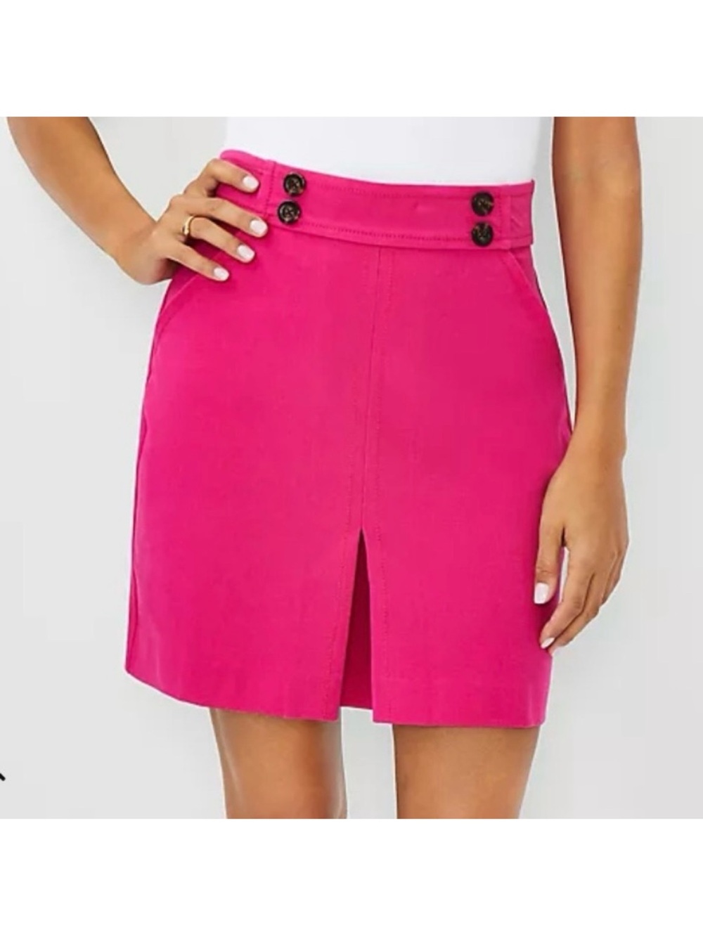 🆕-Ann Taylor Bright Pink Button Waist Skirt. Size: 2 Petite